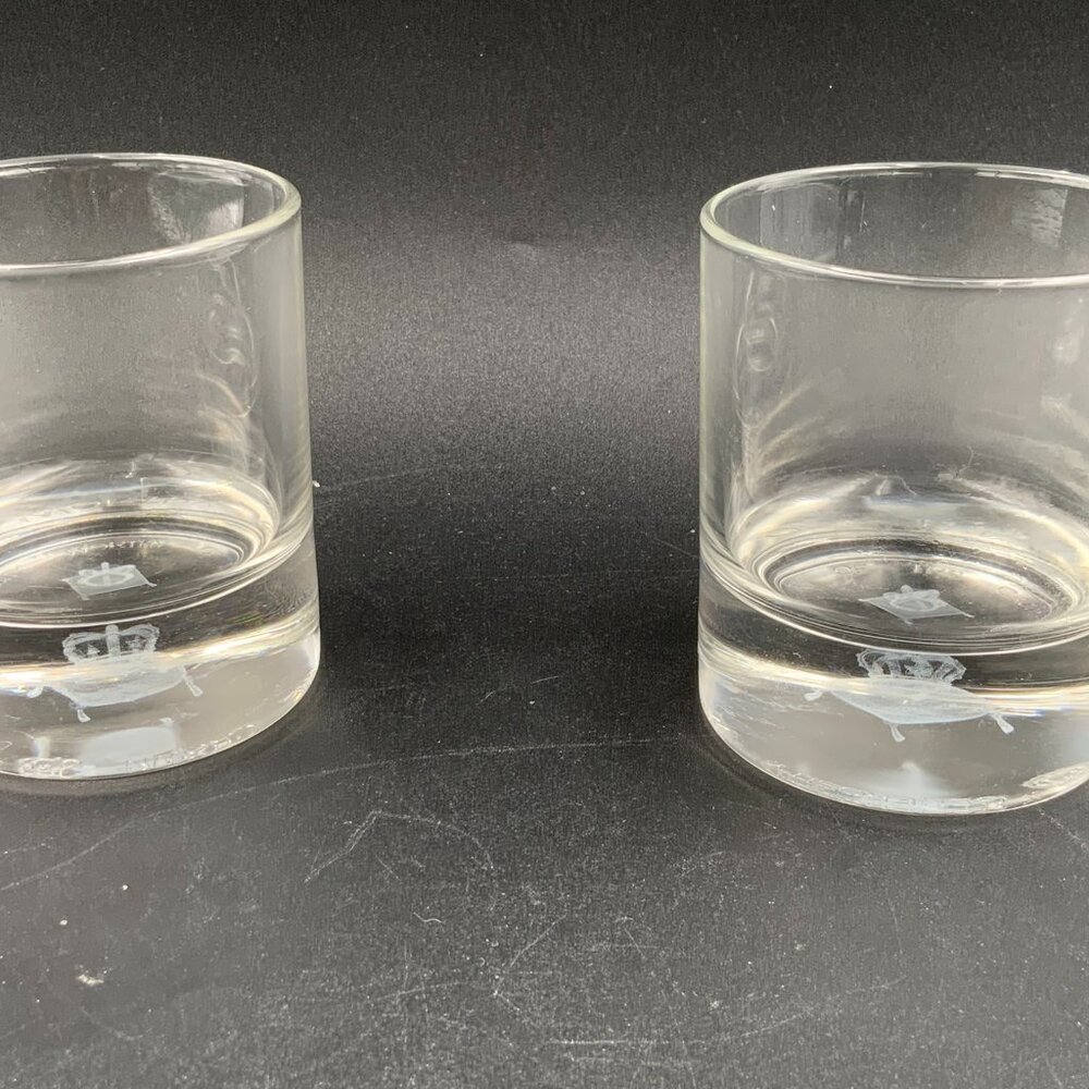 Set of 2 CROWN ROYAL 3D Laser Hologram Floating Crown on Pillow Whisky Glasses